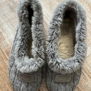UGG Gray Knit Shearling-Trim Women's Slippers